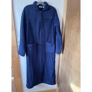 LL Bean Womens Navy Blue Fleece Full Zip Long Robe Housecoat XS 297820